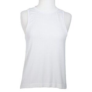 Lululemon Women's Size US4 White Tank Top Striped Laser-Cut Crew Neck